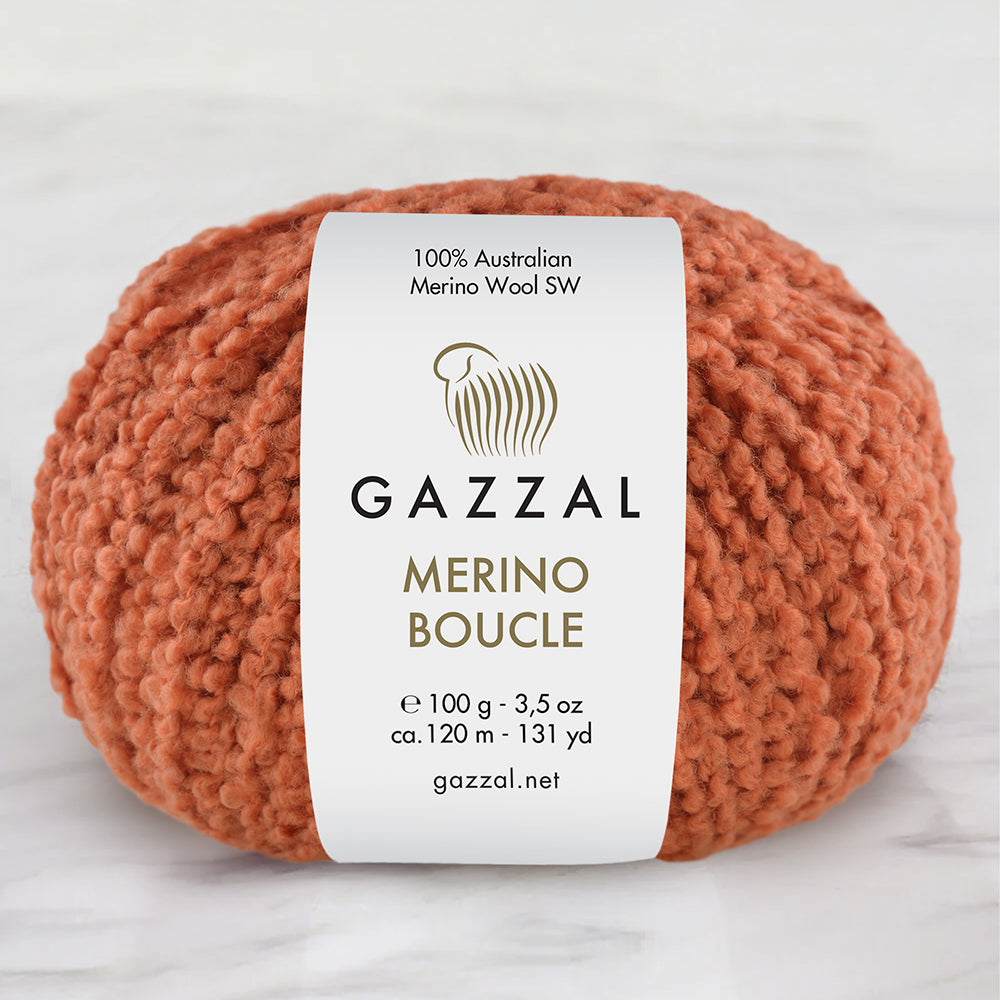 Gazzal Merino Boucle Hand Knitting Yarn, Orange-3774