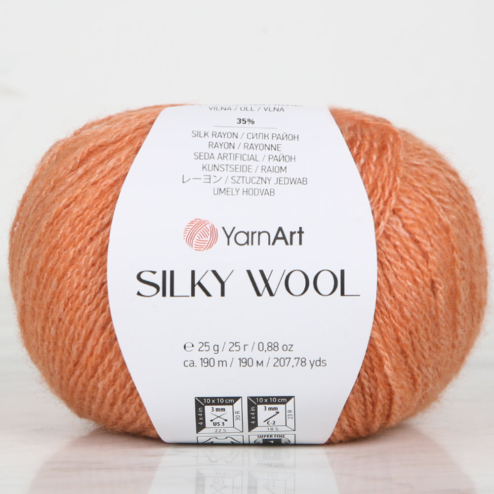 Yarnart SILK WOOL Hand Knitting Yarn, Orange - 338