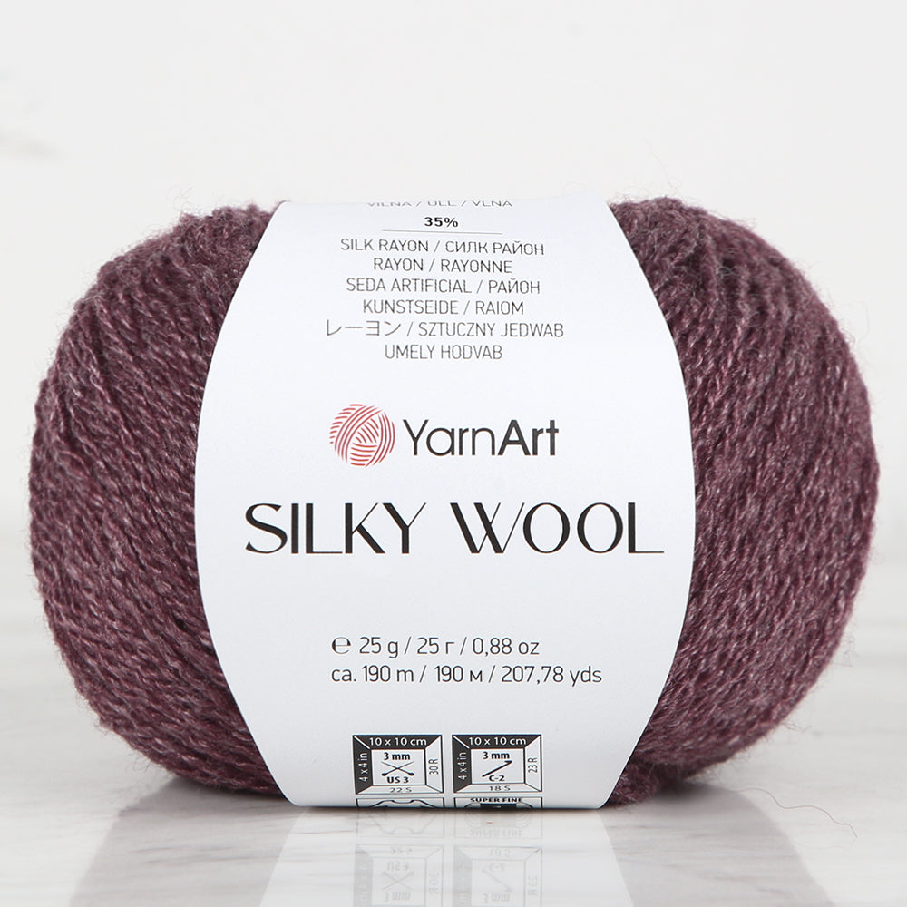 YarnArt SILKY WOOL Hand Knitting Yarn, Maroon - 344