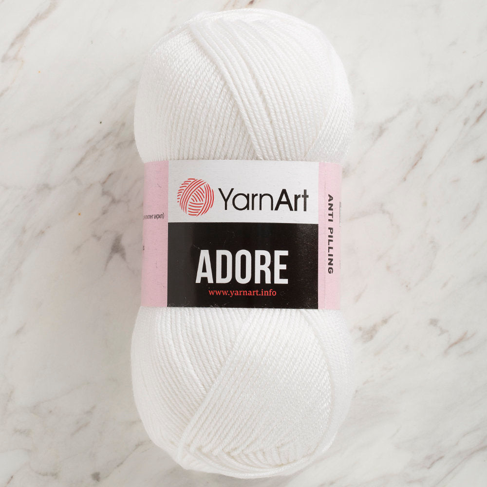 YarnArt Adore Anti-Pilling Yarn, White - 330