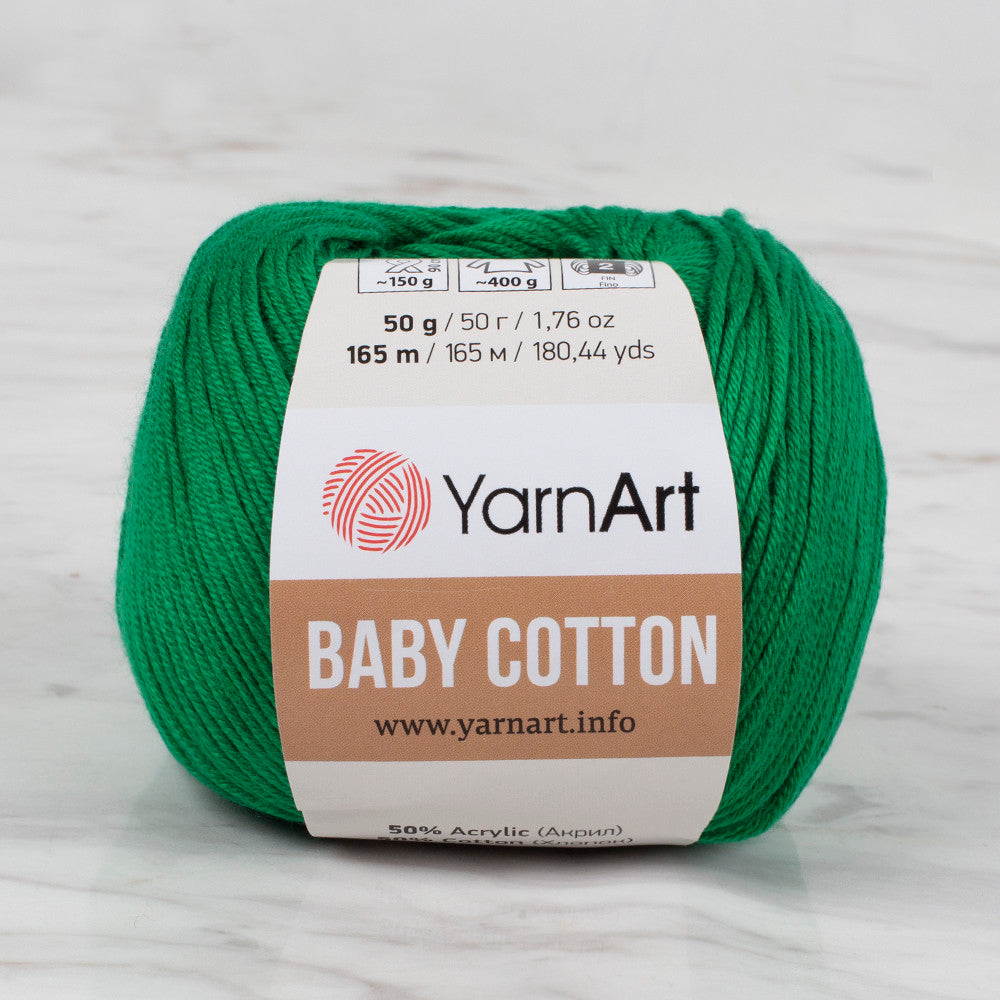YarnArt Baby Cotton Knitting Yarn, Green - 442
