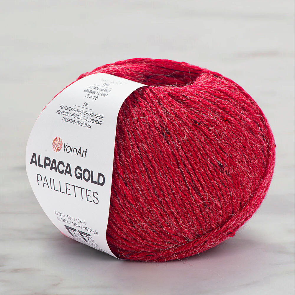 YarnArt Alpaca Gold Paillettes Hand Knitting Yarn , Red - 9307