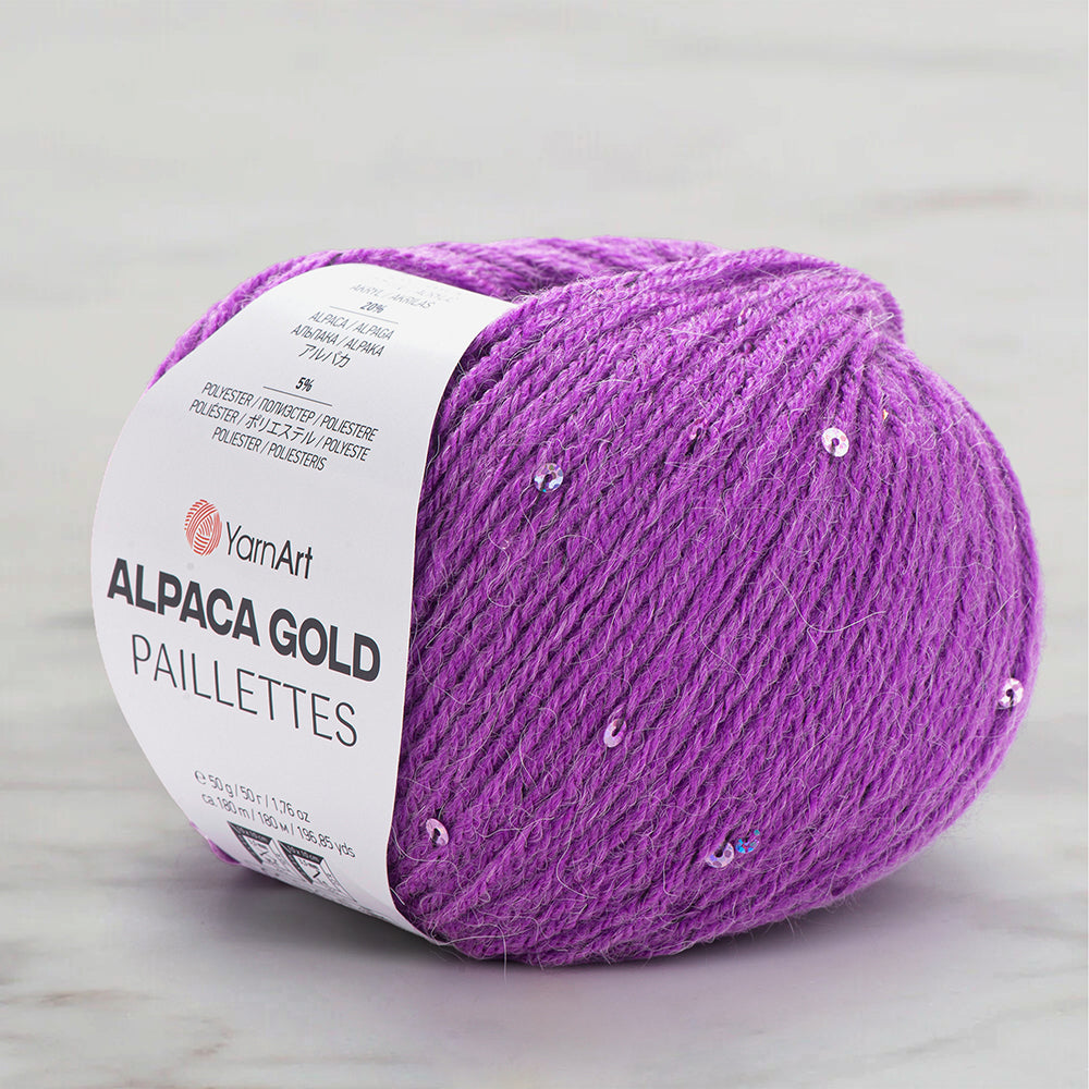 YarnArt Alpaca Gold Paillettes Hand Knitting Yarn , Purple - 9308