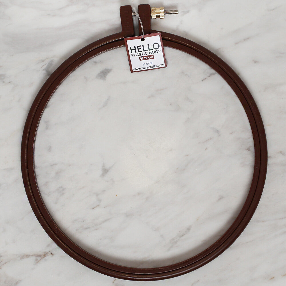 Hello 19 cm Plastic Screwed Embroidery Hoop, Brown