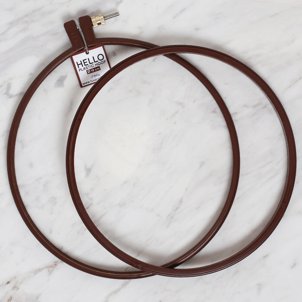 Hello 19 cm Plastic Screwed Embroidery Hoop, Brown