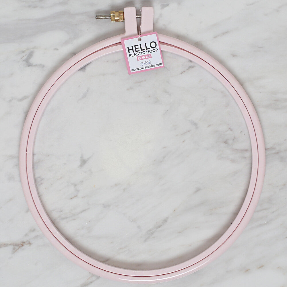 Hello 19 cm Plastic Screwed Embroidery Hoop 19 cm, Pink