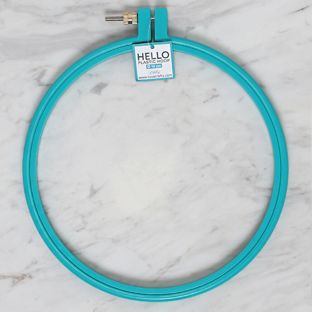 Hello 19 cm Plastic Screwed Embroidery Hoop, Turquoise