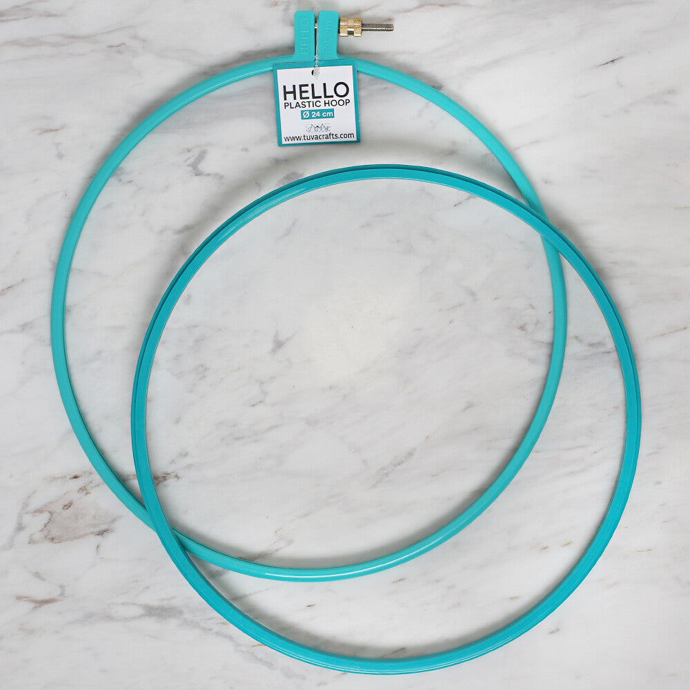 Hello 24 cm Plastic Screwed Embroidery Hoop, Turquoise