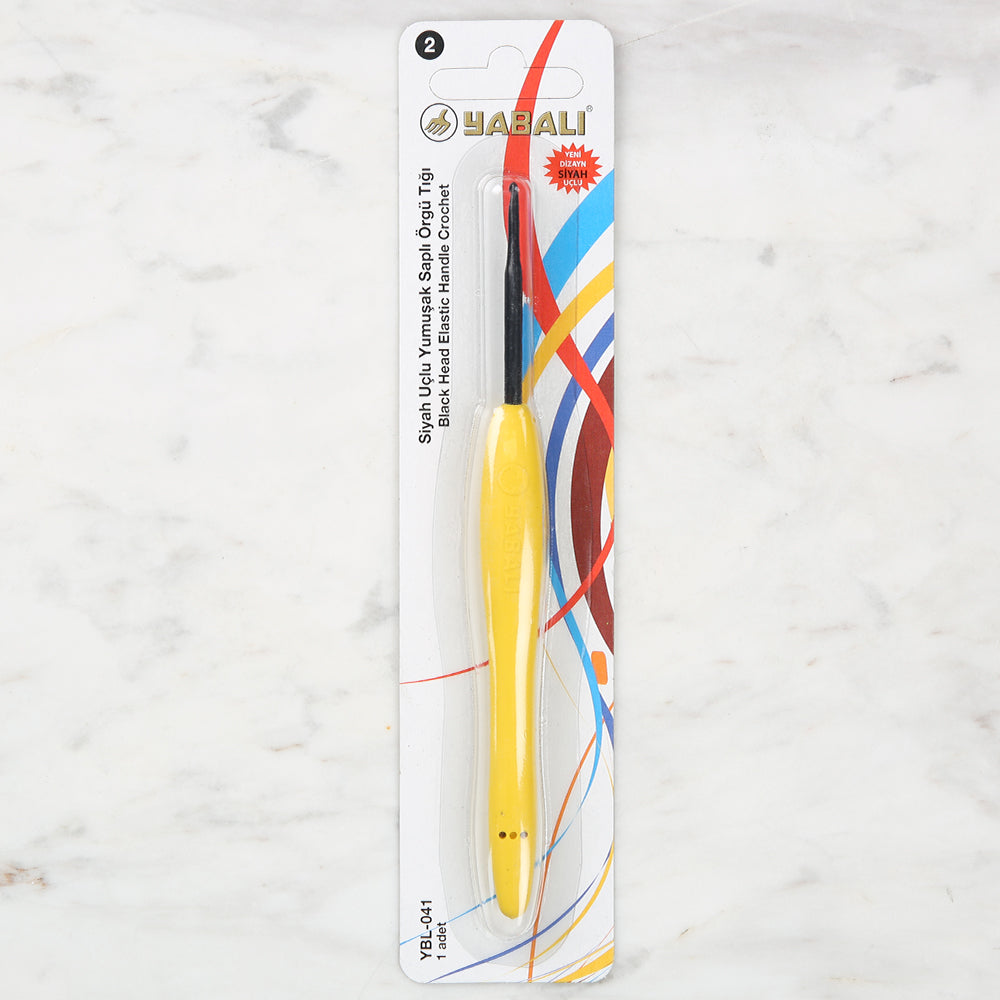 Yabalı Black Tip Soft Handle 2mm Crochet Hook, Yellow - YBL - 041