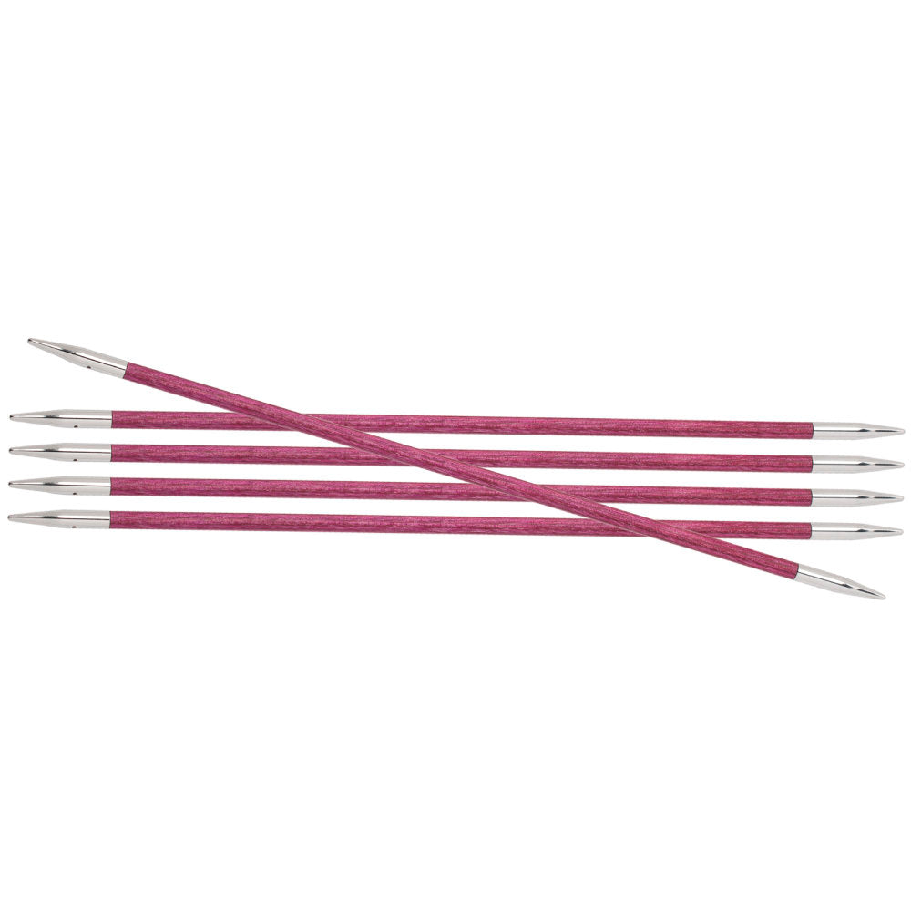 KnitPro Royale 4 mm 20 cm Wooden Double Pointed Needles, Fuchsia Fan - 29037