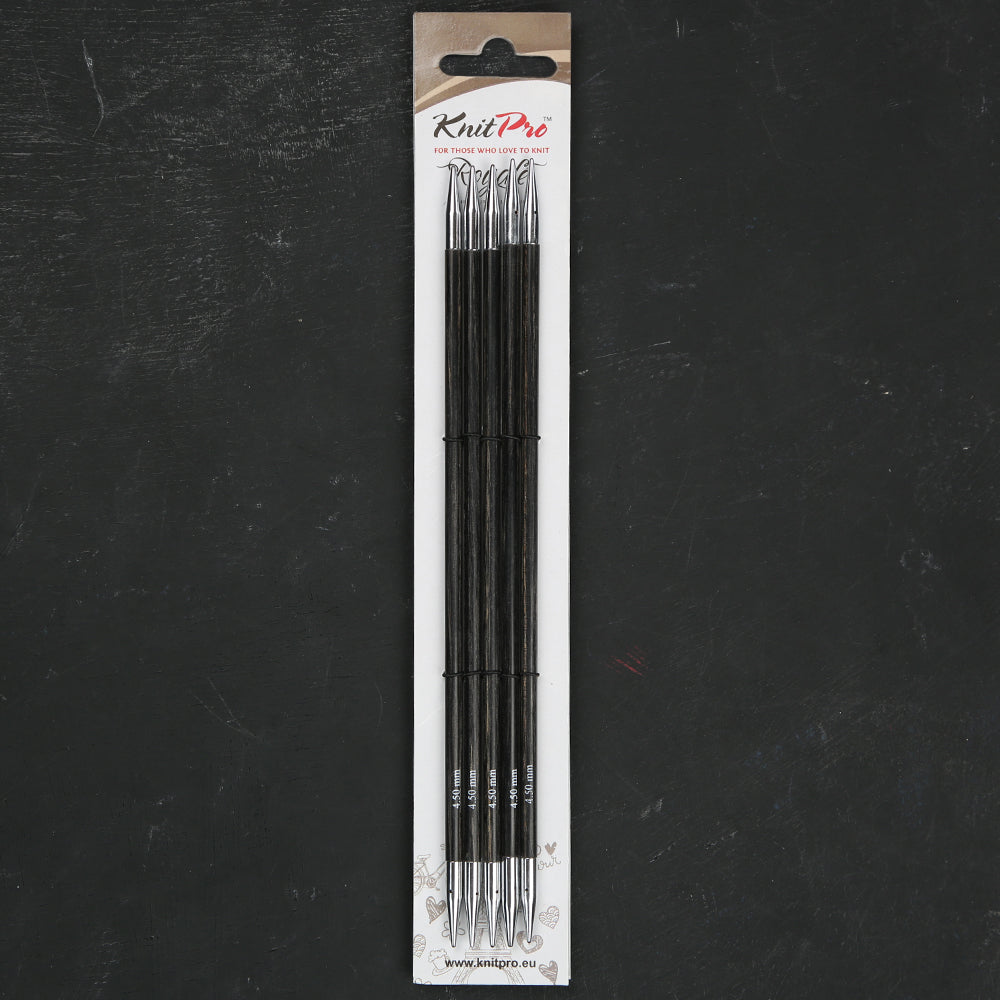 KnitPro Royale 4.5 mm 20 cm Wooden Double Pointed Needles, Grey Onyx - 29038