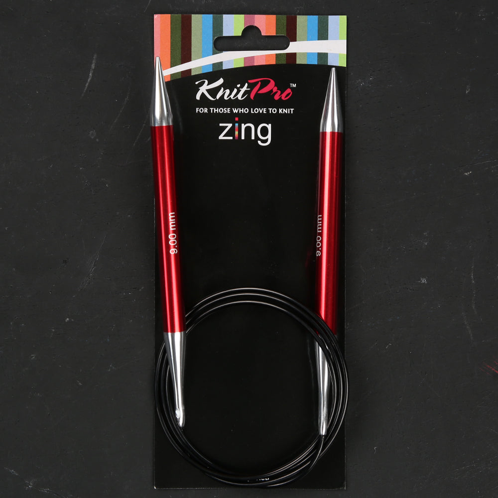 KnitPro Zing 9 mm 100 cm Metal Circular Needle, Garnet - 47167
