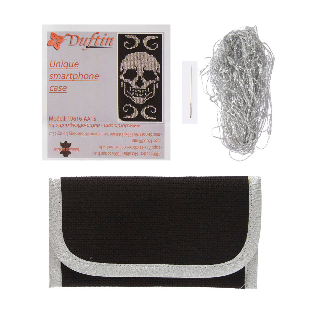 Duftin 9x13 cm Smartphone Case Cross Stitch Kit, Skull - 19616