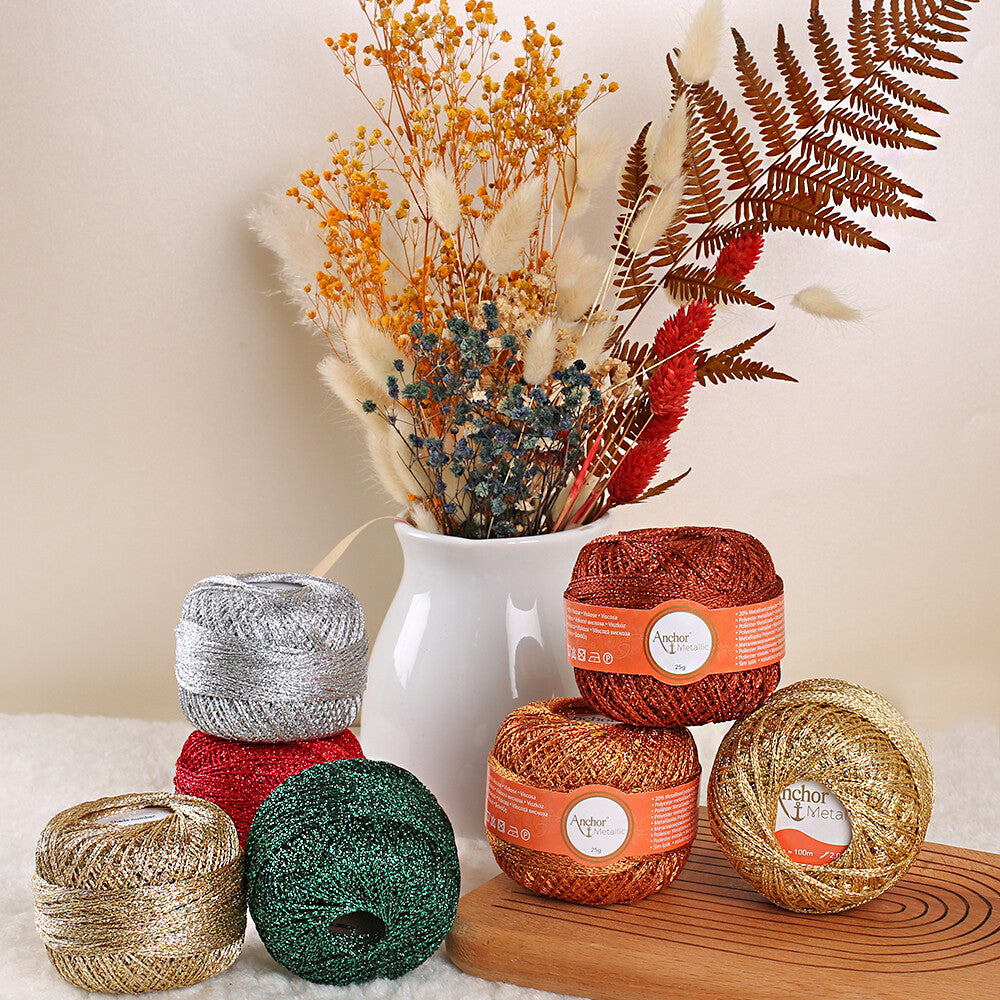 Anchor Metallic Assorted Colors 3 Skeins Silvery Yarn- A28M005-09066