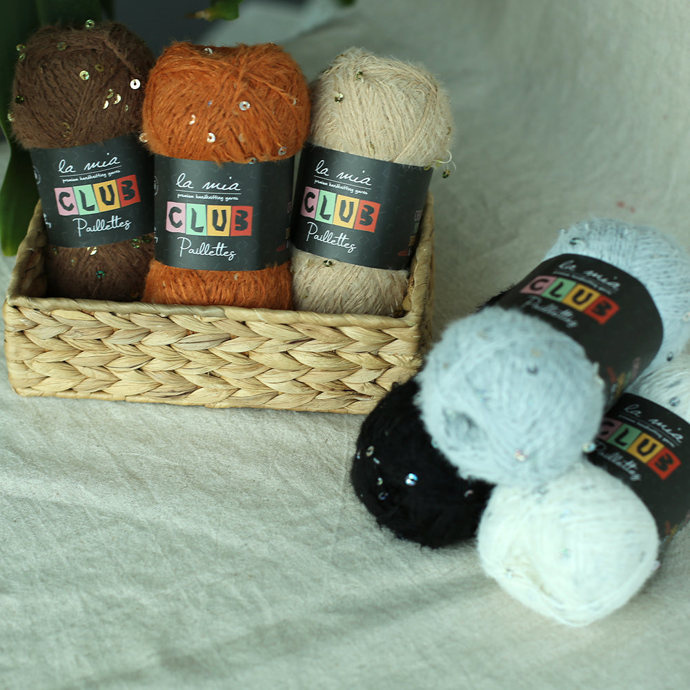 La Mia Club Paillettes Hand Kniitting Yarn, Beige - 618