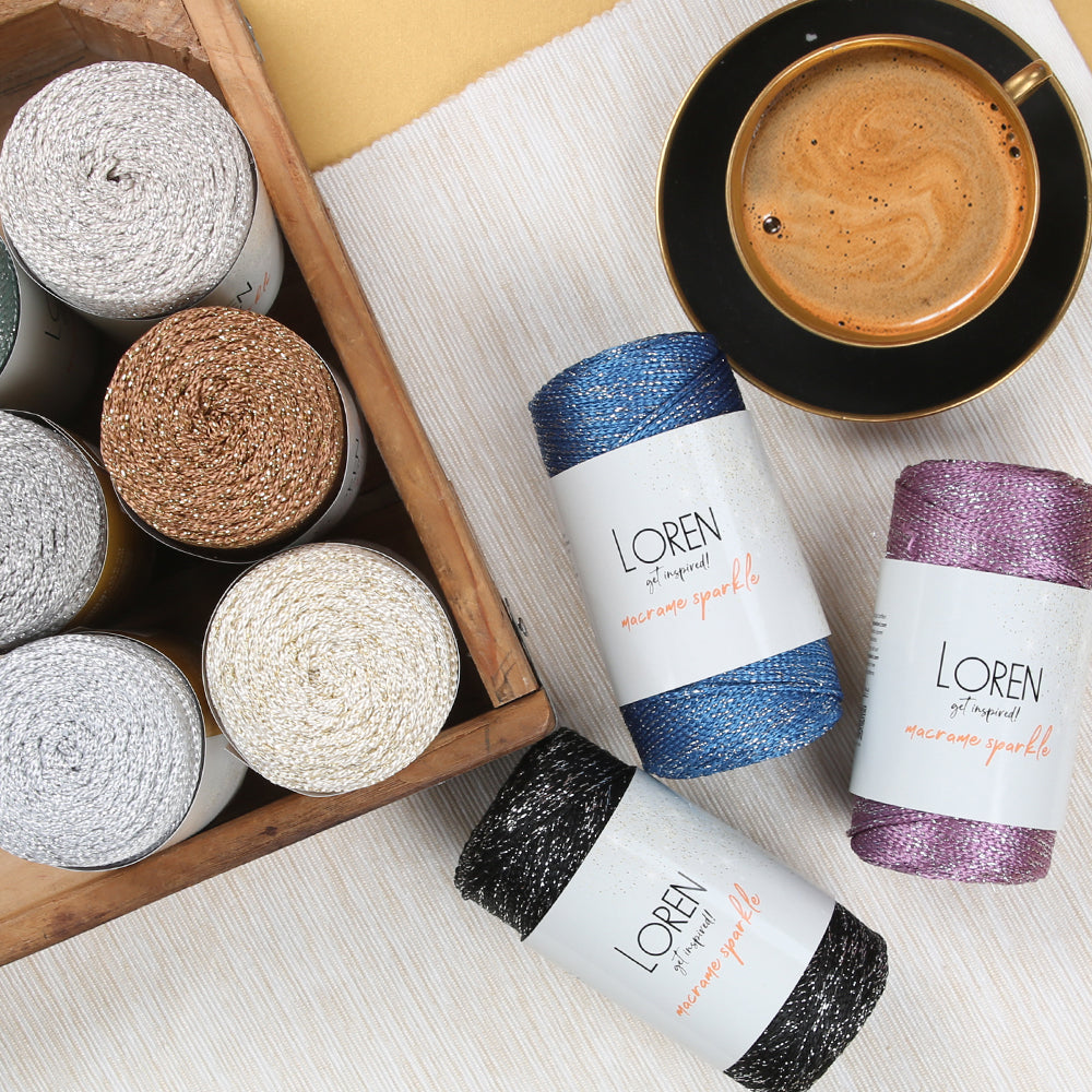 Loren Macrame Sparkle Hand Knitting Yarn, Glitter Beige - RM 48