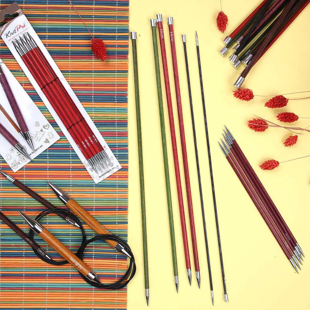 KnitPro Royale 4 mm 20 cm Wooden Double Pointed Needles, Fuchsia Fan - 29037