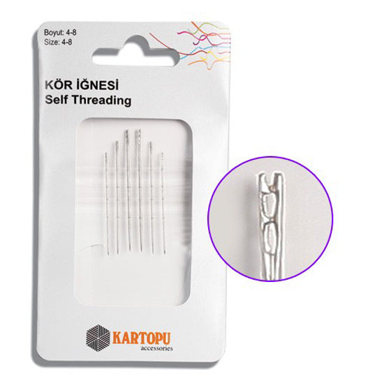 Kartopu 6-Piece Self Threading Needle, Double Eyed, Silver Colour- K002.1.0010