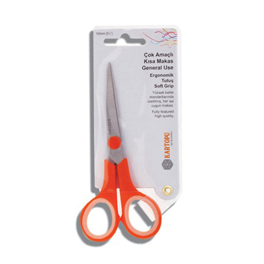 Kartopu General Use Scissors, Short, Soft Grip, Orange - K006.1.0001