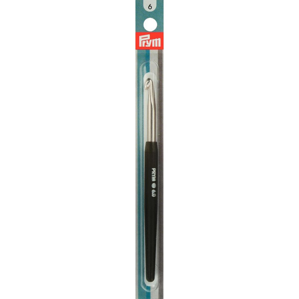 PRYM 6 mm 14 cm Crochet Hook for Wool with Silicone Handle, Black -  195347