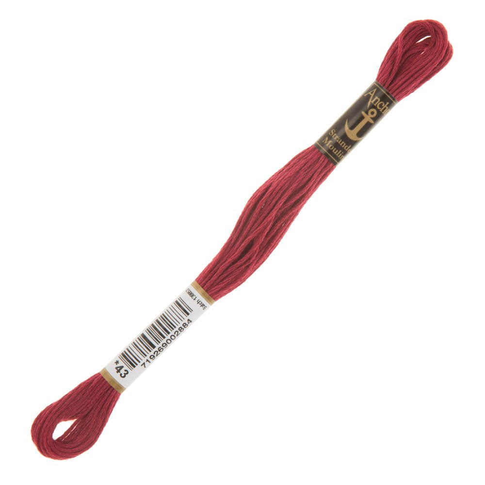Anchor Stranded Mouline Embroidery Thread, 8m, Red - 0043