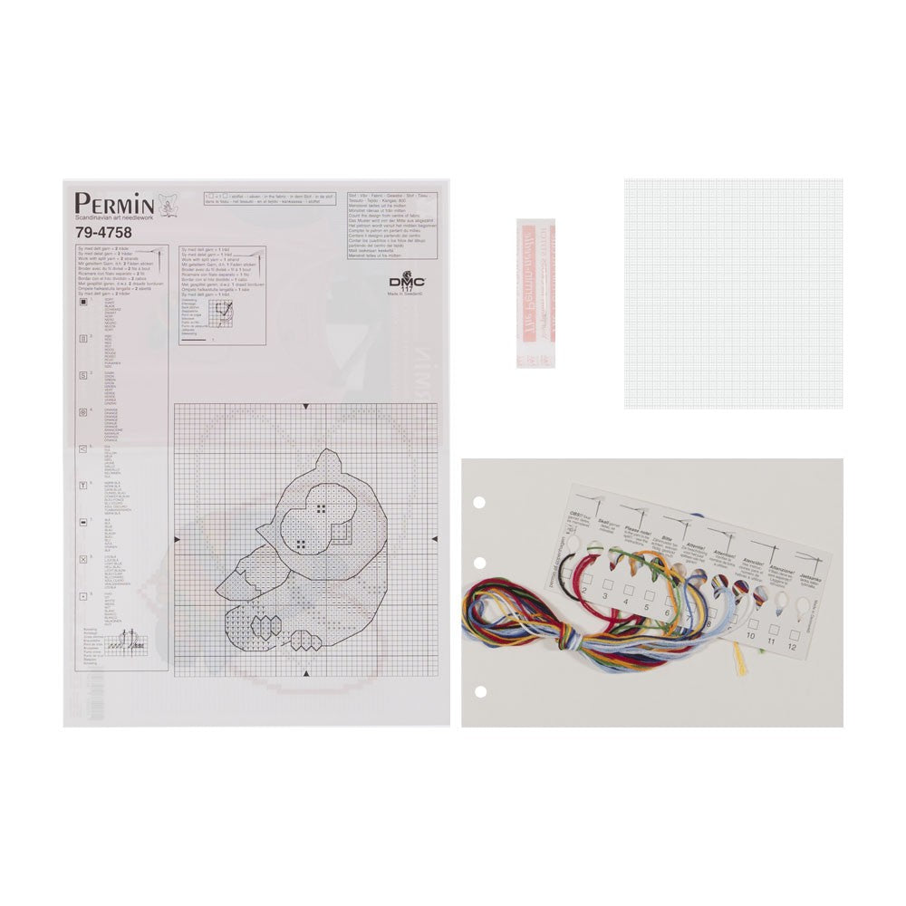 Permin Water-Soluable Cross Stitch Mini Kit, Owl 10x10 - 794758
