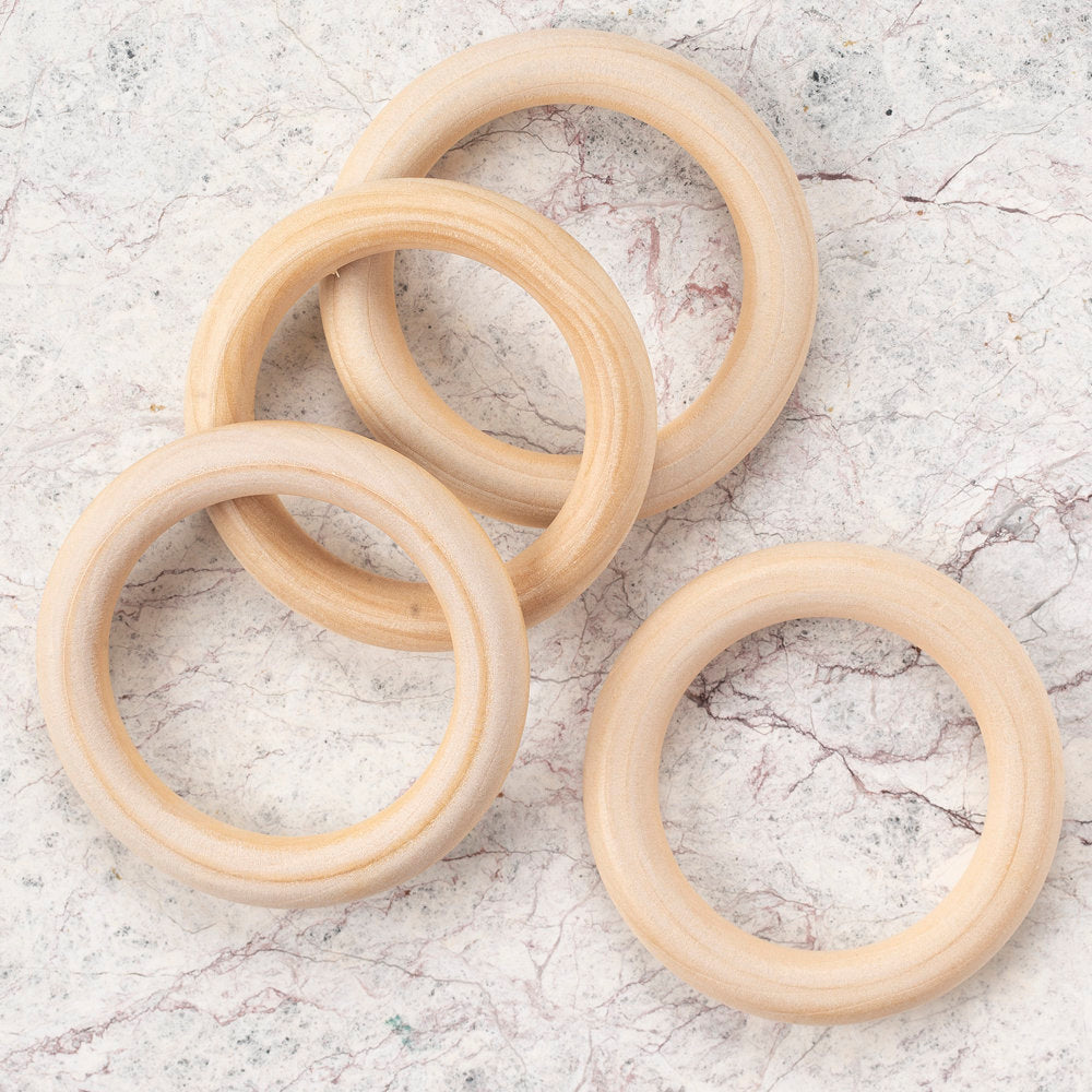 Loren 4 Pcs 7 cm Wooden Teether Ring, Large