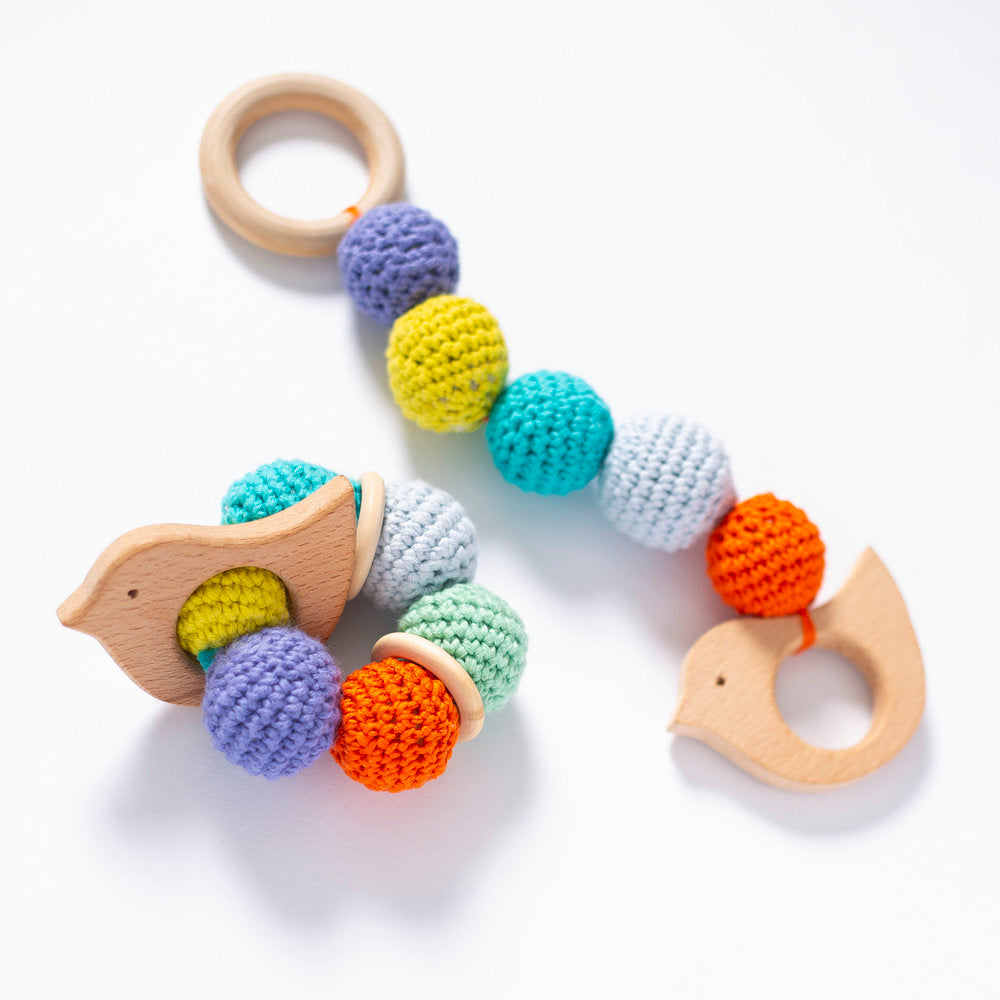 Loren 4 Pcs  Wooden Teether Ring, Bird Shape