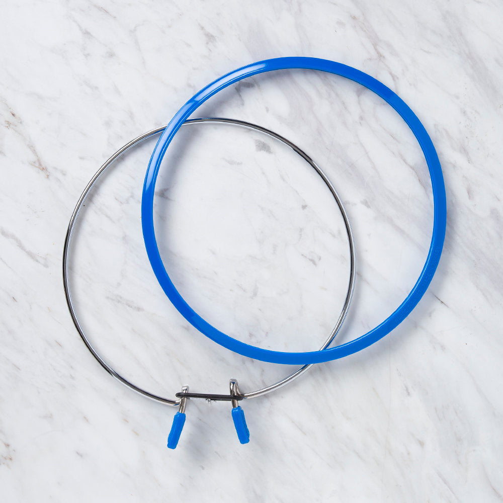 Nurge Metal Spring Tension Ring with Blue Plastic Frame Embroidery Hoop, 195 mm