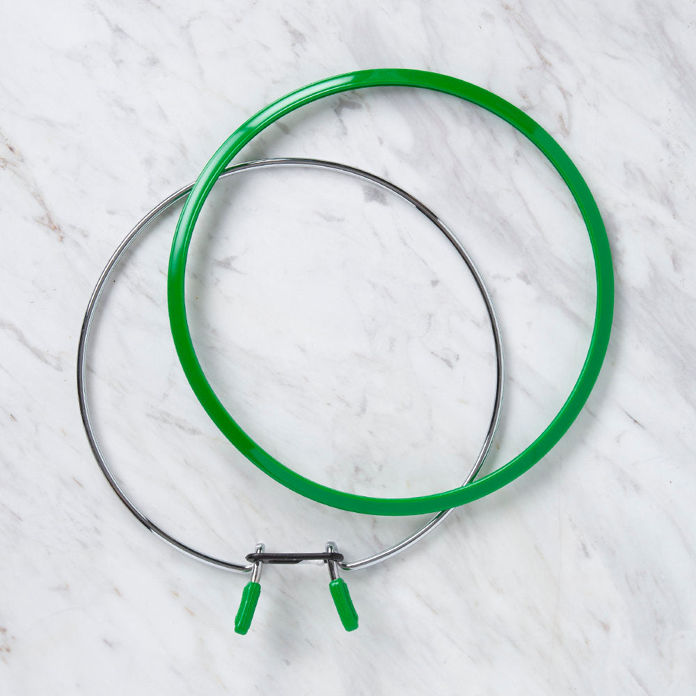 Nurge Metal Spring Tension Ring with Green Plastic Frame Embroidery Hoop, 195 mm