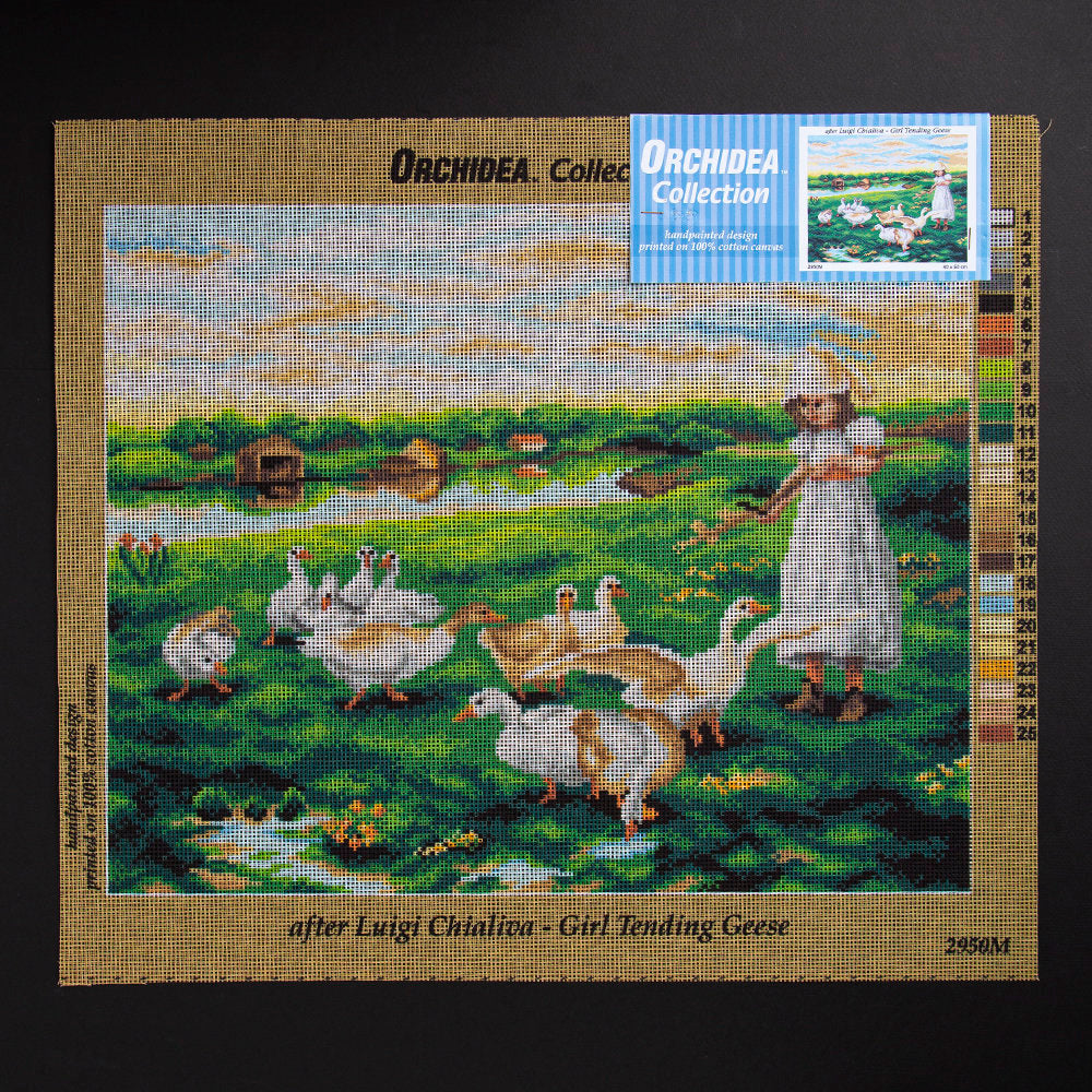 Orchidea 40x50cm Printed Gobelin, Luigi Chialiva - Girl Tending Geese - 2950M