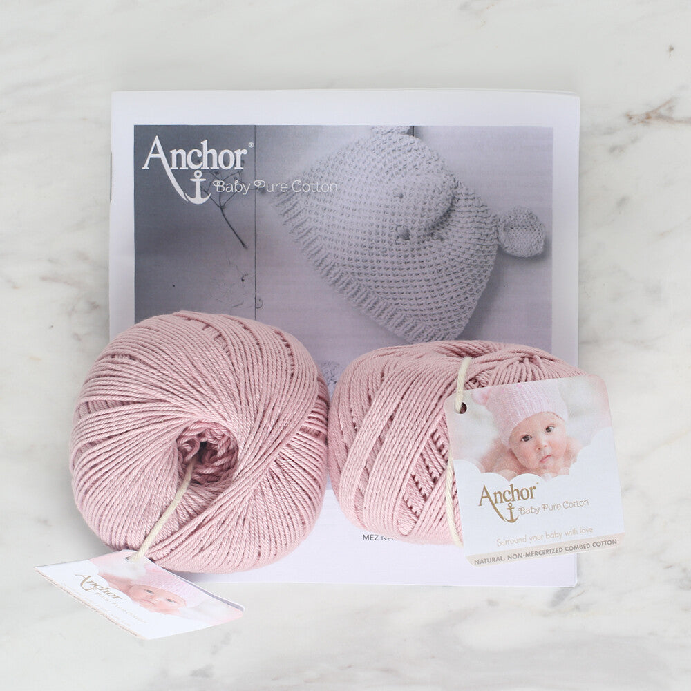 Anchor Baby Pure Cotton Bear Beanie & Booties Kit, Powder Pink - A28B001-00001
