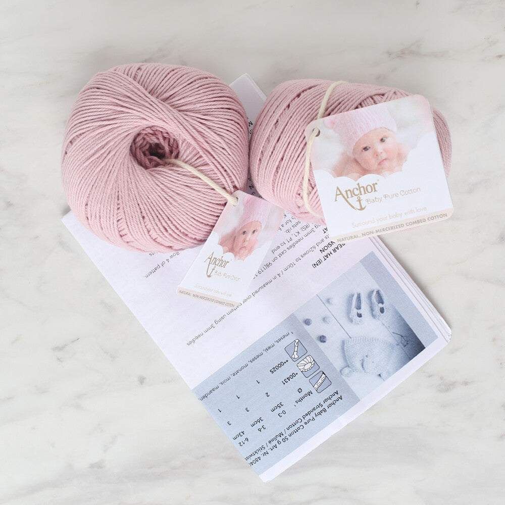 Anchor Baby Pure Cotton Bear Beanie & Booties Kit, Powder Pink - A28B001-00001