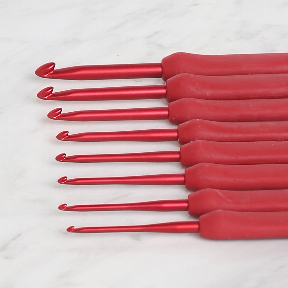 Set De Crochets Tulip Etimo Red Softgrip - 8 Crochets Ergonomiques Rouges Vifs Avec Règle Et Aiguilles - Idéal Pour Le Crochet Confortable