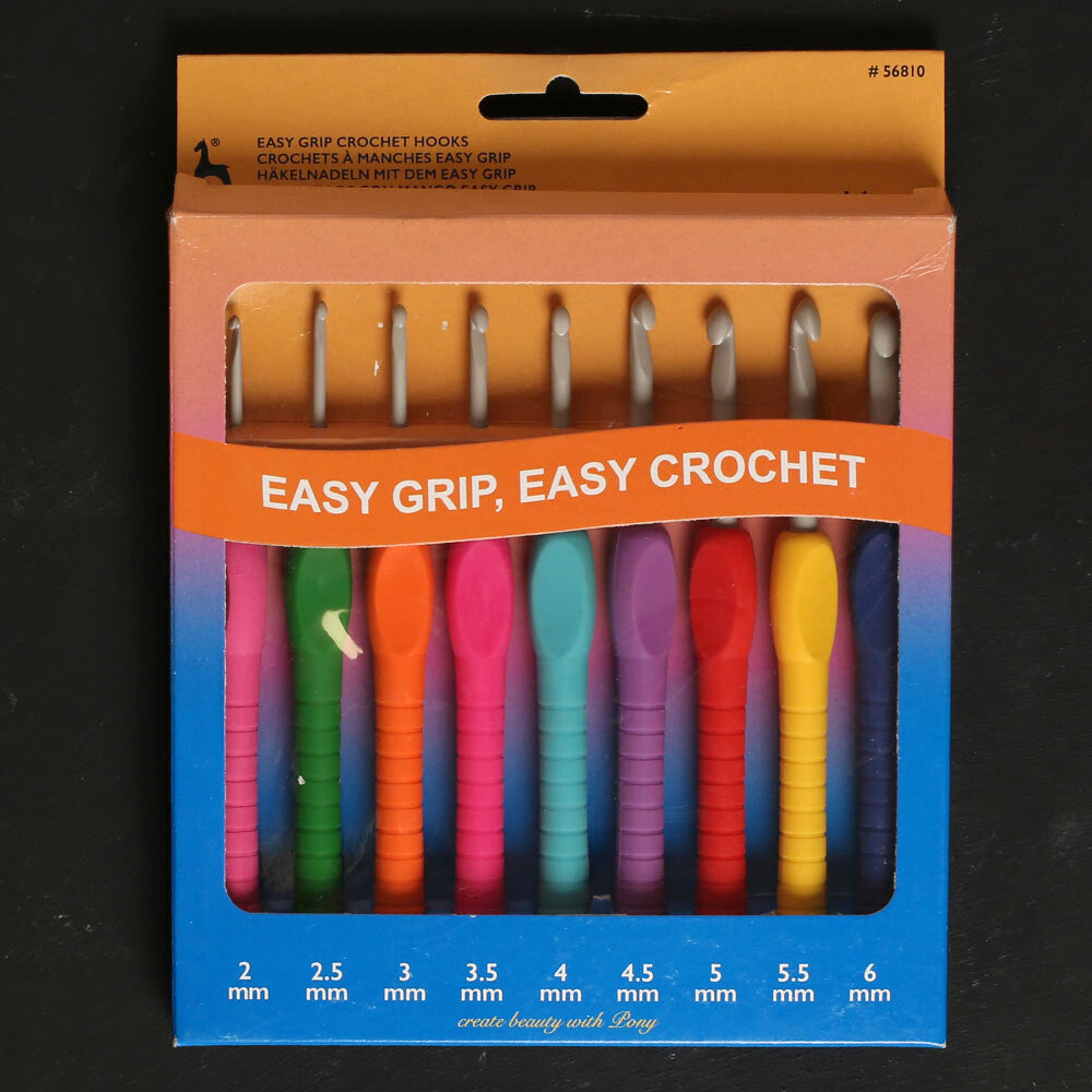 Pony Easy Grip 14 cm 9 Pieces  Soft handled Crochet Hook Set - 56810