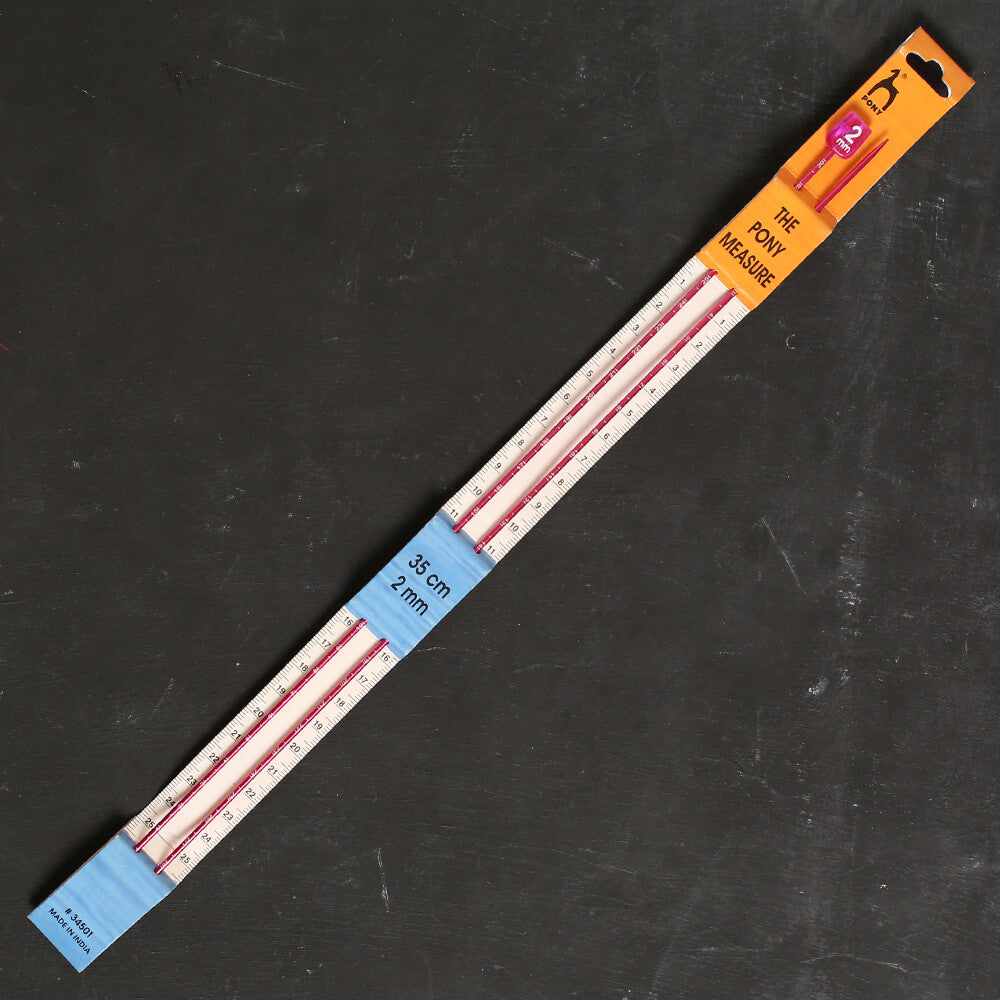 Pony Measure 2 mm 35 cm Aluminium Knitting Needles, Red - 34501