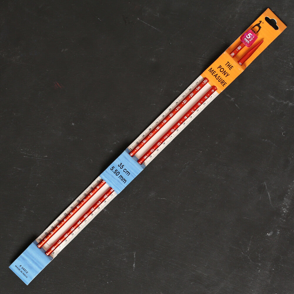 Pony Measure 5.5 mm 35 cm Aluminium Knitting Needles, Orange - 34512