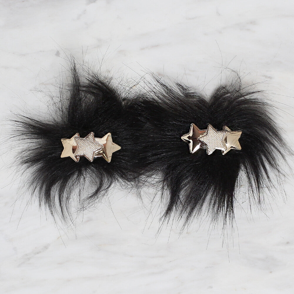 LOREN 2 PCS FAUX FUR FLUFFY SHOE CLIP, BLACK