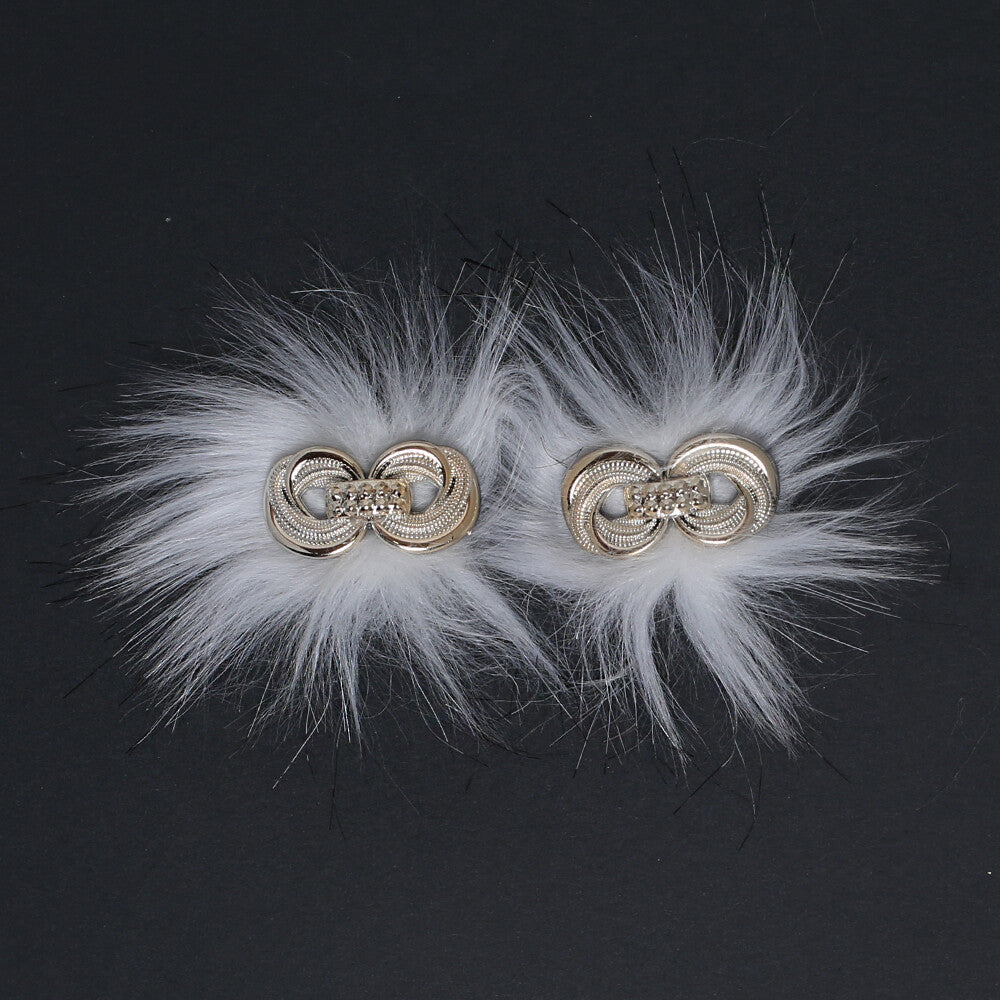 LOREN 2 PCS FAUX FUR FLUFFY SHOE CLIP, CREAM 