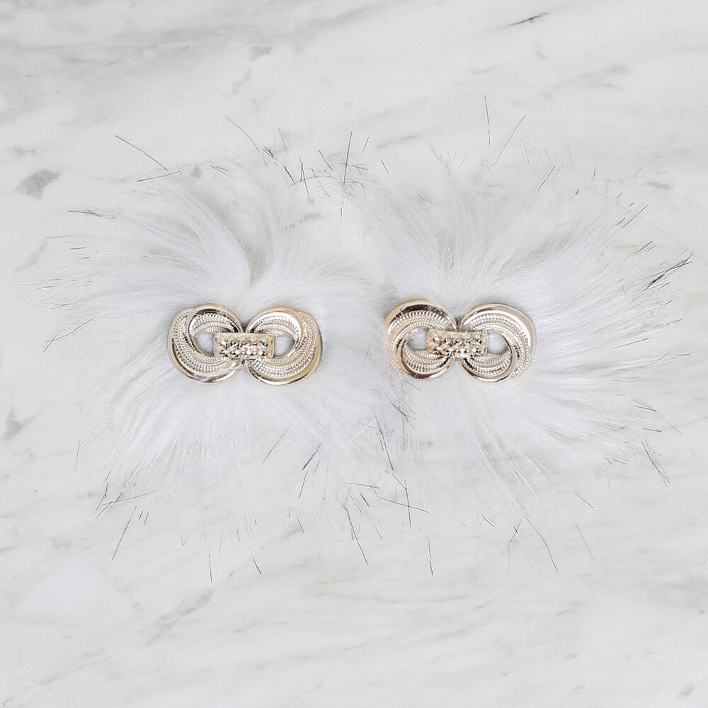 LOREN 2 PCS FAUX FUR FLUFFY SHOE CLIP, CREAM 