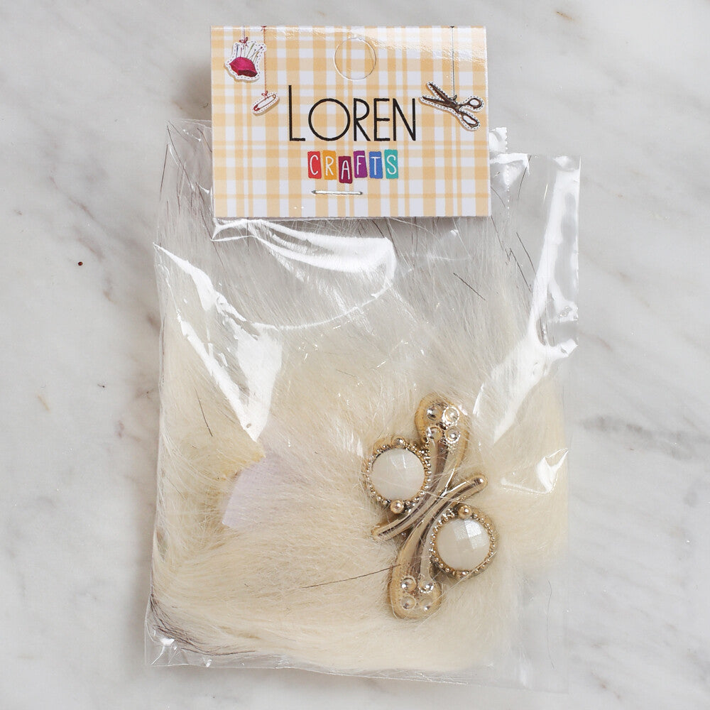 Loren 2 Pcs Pearl Faux Fur Fluffy Shoe Clip, Cream