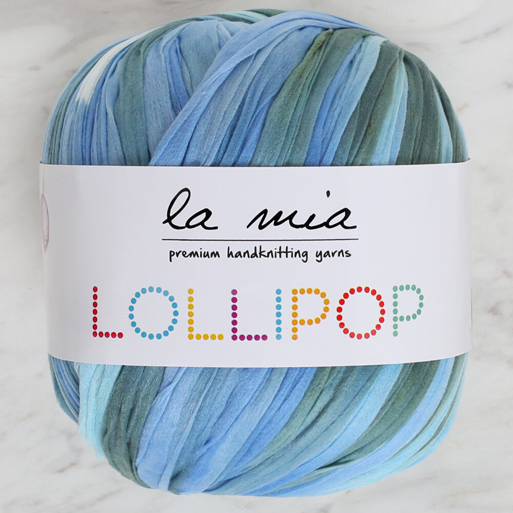 La Mia Lollipop Variegated Tape Yarn, Blue - LL005