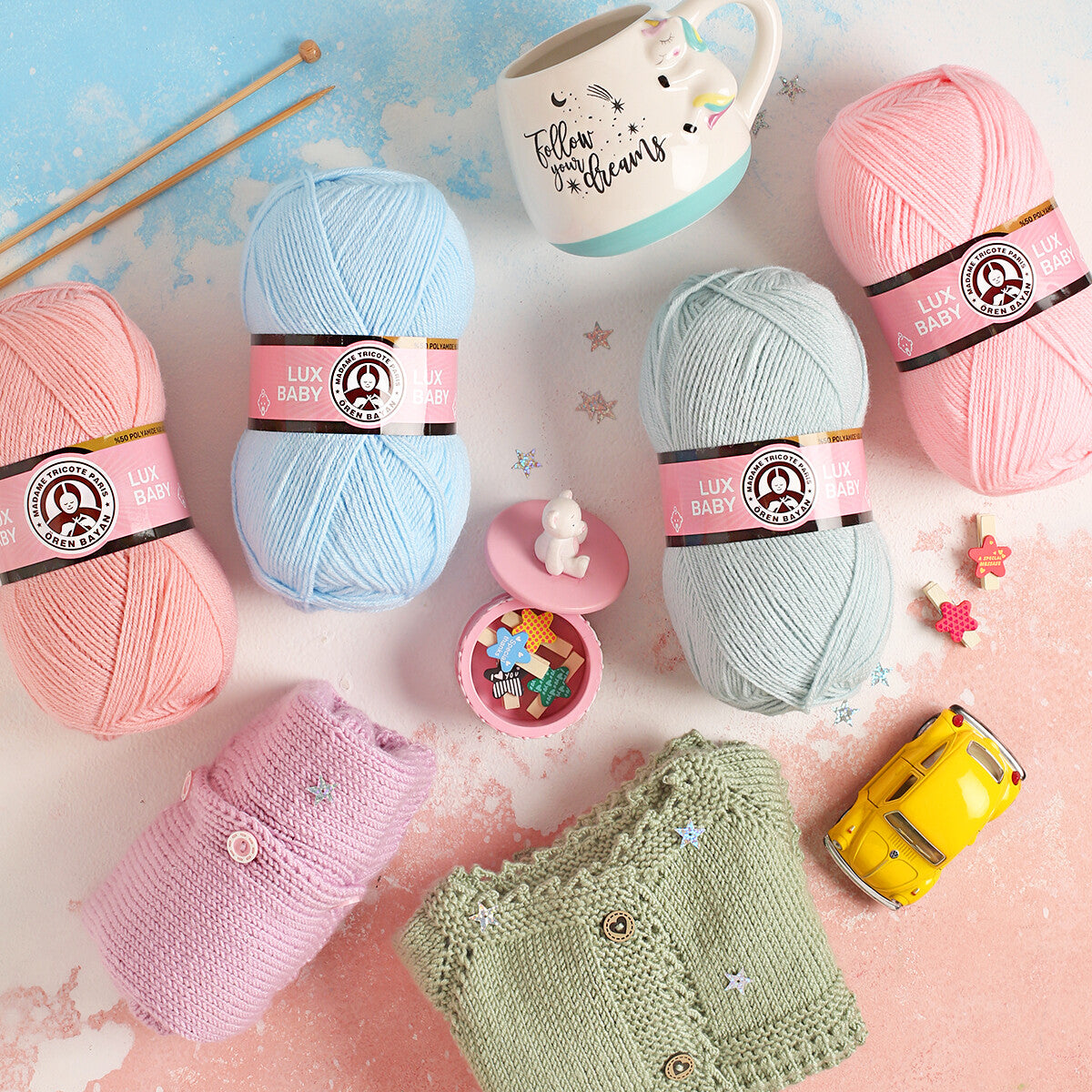 Madame Tricote Paris Lux Baby Knitting Yarn, Baby Blue - 011