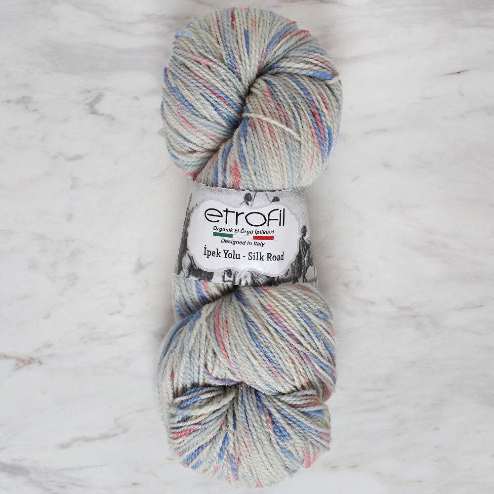 Etrofil Ipek Yolu/Silk Road Hand-dyed Spun Yarn, Blue Variegated - EL192