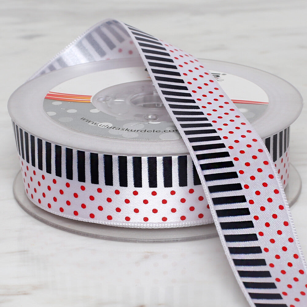 Ulutaş 2.5 cm 20 m Patterned Satin Ribbon, Red and Black