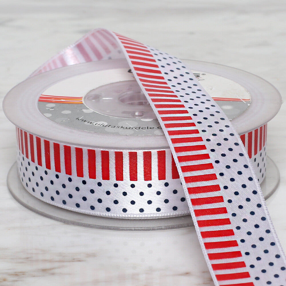 Ulutaş 2.5 cm 20 m Patterned Satin Ribbon, Red and Blue