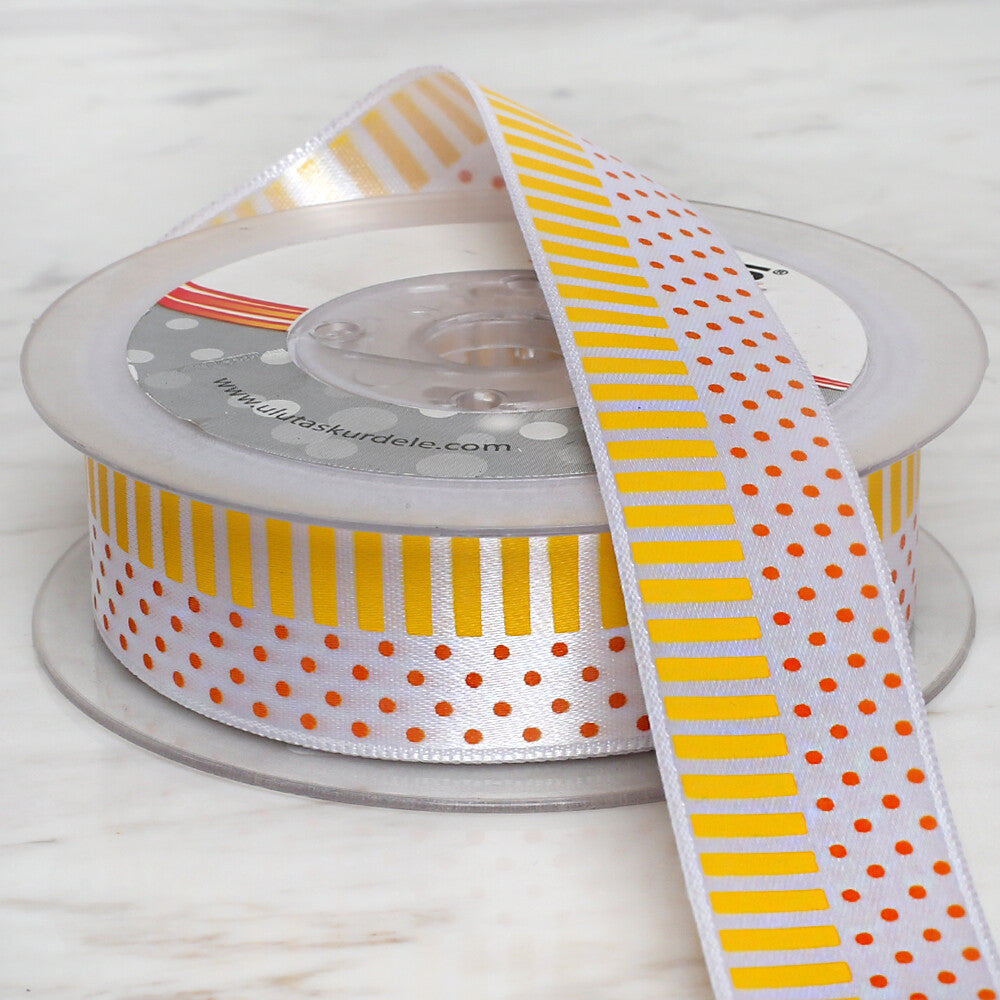 Ulutaş 2.5 cm 20 m Patterned Satin Ribbon, Yellow