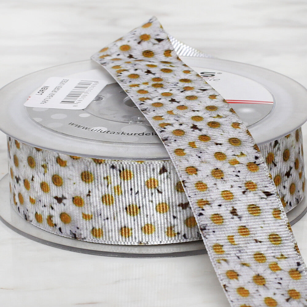 Ulutaş 2.5 cm 20 m Daisy Patterned Grosgrain Ribbon