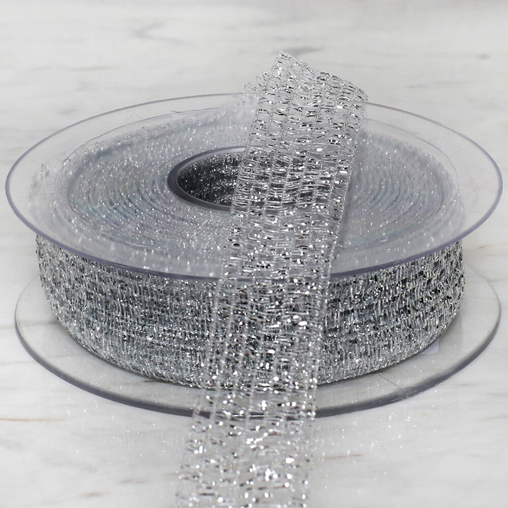 Önel 2.5 cm 20 m Mesh Ribbon, Silver