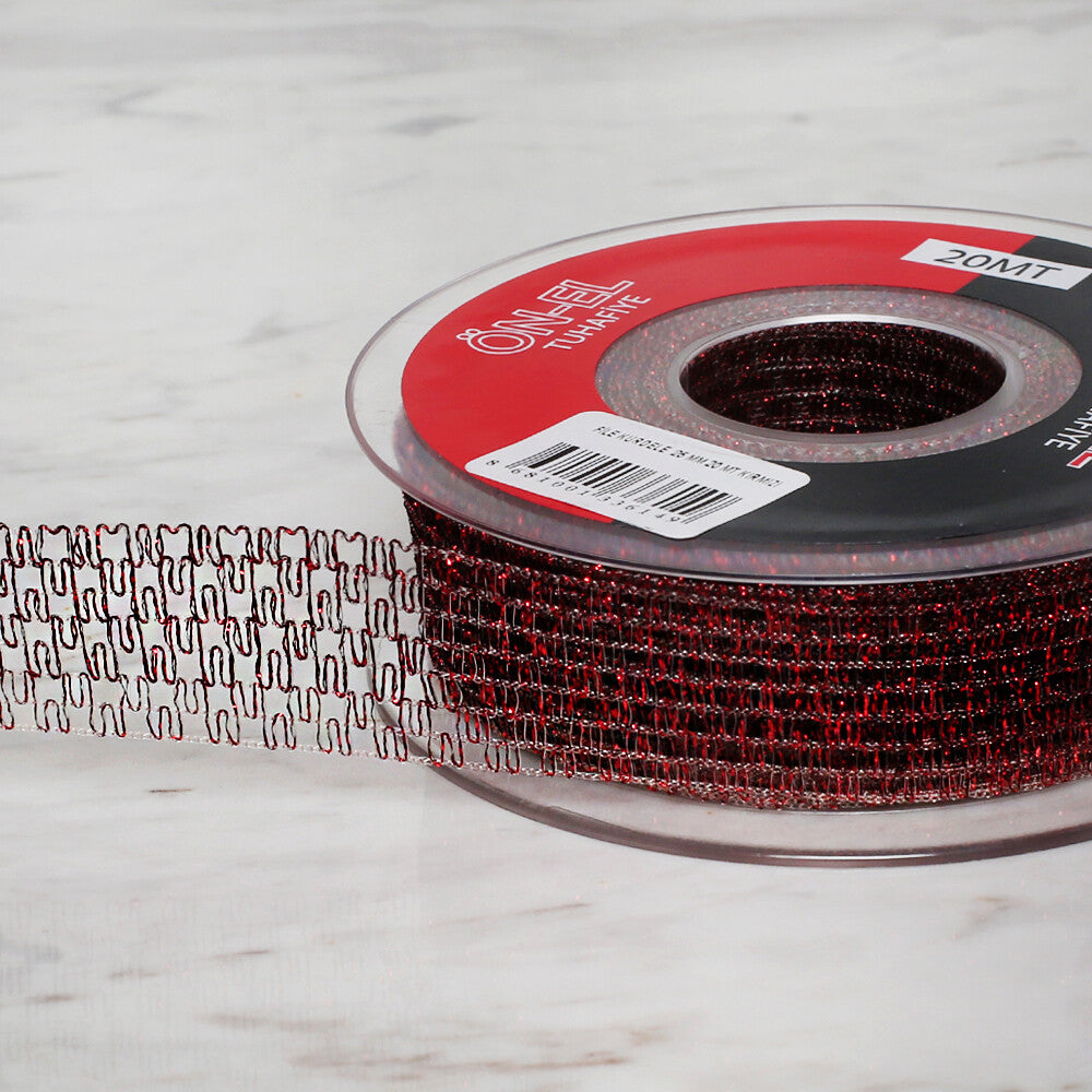 Önel 2.5 cm 20 m Mesh Ribbon, Red